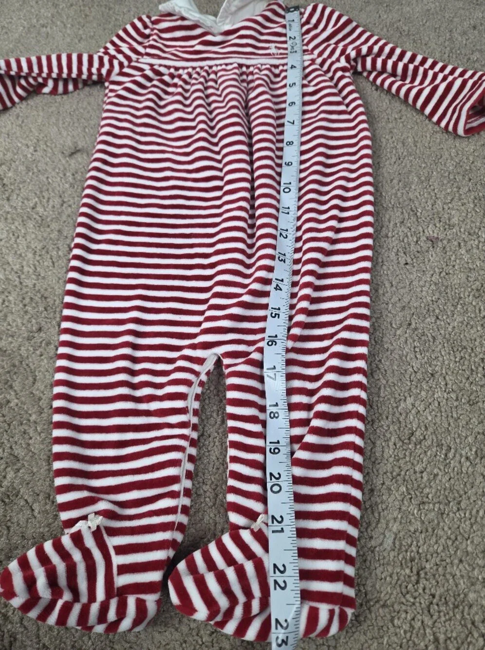 Striped Red & White Footed One-Piece for Kids with Ruffle Collar